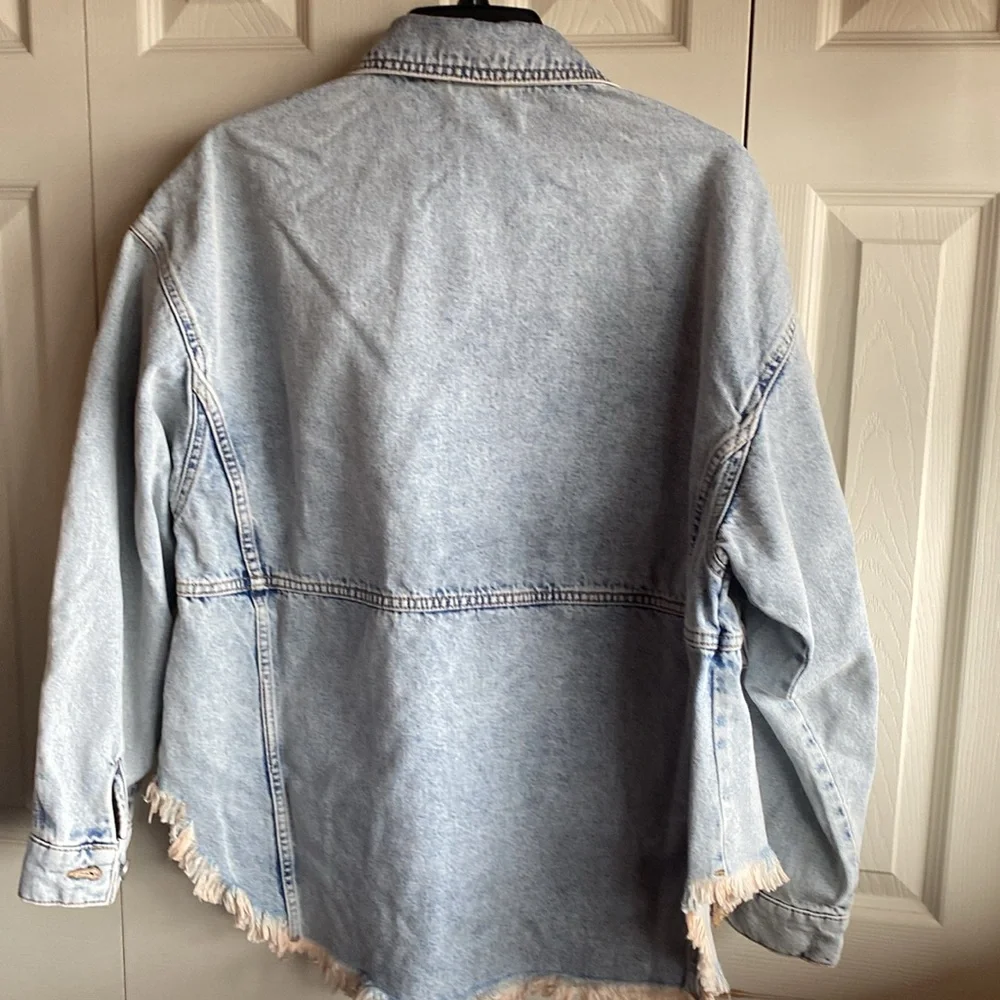 All Saints NWT HETTIE Distressed Oversized Medium Wash Denim Jacket US2-EU34 - Picture 5 of 16